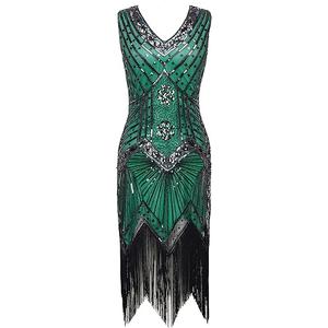 BABEYOND Women's Flapper Dresses 1920s V Neck Beaded Fringed Great Gatsby Dress (Large, Gold)