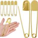 Juexica 5 Pcs Large Safety Pins 5 Inch Jumbo Stainless Steel Safety Pins Heavy Duty Huge for Strong Laundry Upholstery Sewing Quilting Key Rings Craft Outdoor (Gold)