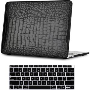 Compatible with New MacBook Pro 13 Inch Case 2022-2016 Release A2338 M1 M2/A2289/A2251/A2159/A1989/A1706 with Touch Bar & Touch ID, PU Leather Hard Case with Keyboard Cover, Black Leather