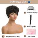 MOONSHOW Short Pixie Wigs for Black Women Short Black Curly Pixie Wig Synthetic Short Hair Wigs for Black Women Natural Wavy Black Pixie Cut Wig (Natural Black)