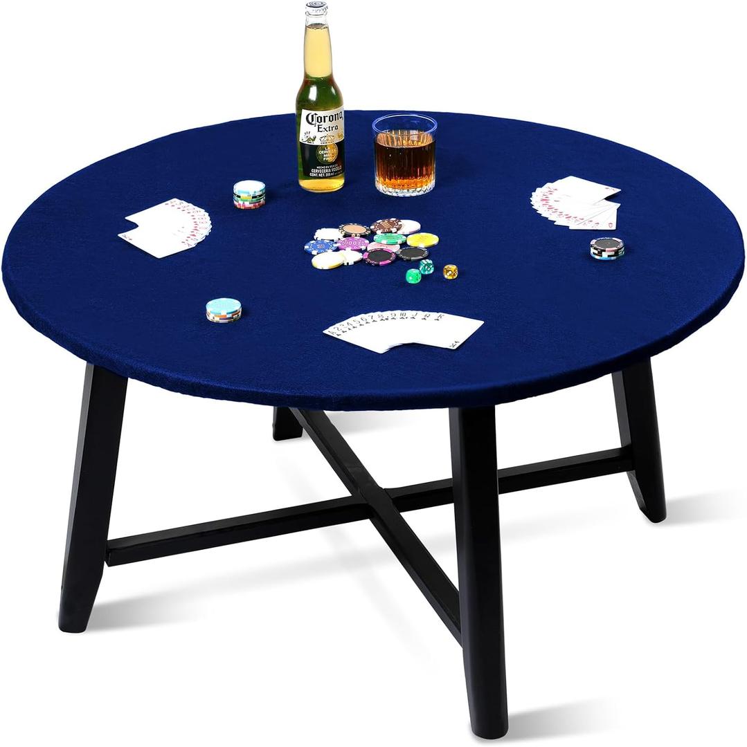 Frienda 36 Inch Felt Card Game Tablecover Round 36in to 48in Blue Poker Felt Table Cover Elastic Table Mat Tablecloth for Playing Poker Mahjong Board Jigsaw Puzzles Board Games