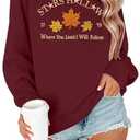 Stars Hollow Sweatshirt Women Leaf Graphic Long Sleeve Shirt Fall Vacation Crewneck Drop Shoulder Pullover Tops, Size: XL