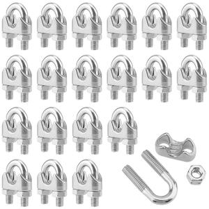 20 PCS 1/2 Inch Wire Rope Clamp, M12 Stainless Steel Wire Rope Cable Clip Clamps, U Bolt Saddle Fastener