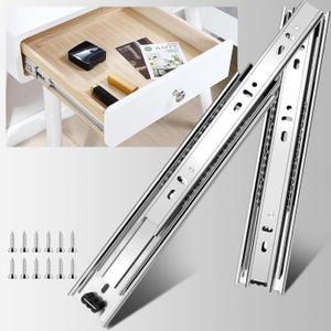 10 inch Drawer Slides 4 Pairs (8pcs) Full Extension Ball Bearing Drawer Rails Side Mount 3 fold Metal Dresser Runners for File Cabinet Trash Can Kitchen Wardrobe Glides 10" Silver 100 LB Capacity