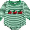 Newborn Baby Christmas Sweatshirt Romper Long Sleeves Striped Waffle Christmas Tree Jumpsuit Cute Infant Fall Outfit
(0-3 Months, Green)