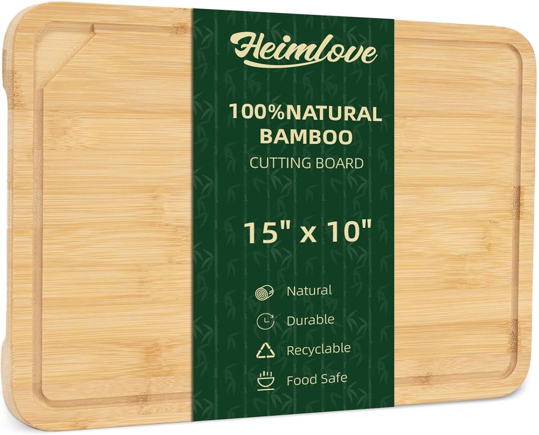 Bamboo Cutting Board for Kitchen, 15 x 10 Large Cutting Board Charcuterie Boards with Juice Groove and Handles, Chopping Board for Meat, Vegetables and Cheese