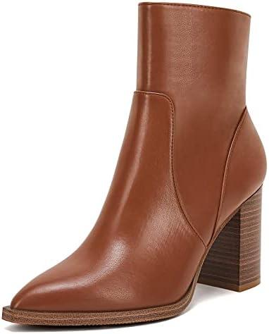 LAICIGO Women's Pointed Toe Ankle Boots Chunky Stacked Heel Side Zipper Faux Leather Ankle Booties.9