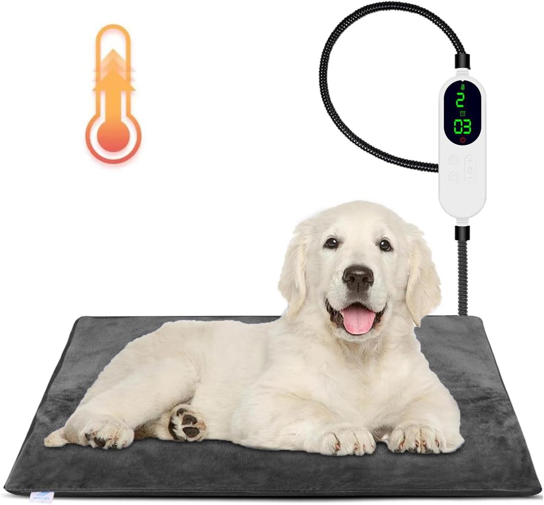 Dog Heating Pad, 9 Adjustable Temperature Pet Heating Pad, Electric Heating Blanket for Dogs, Heated Dog Pad Mat with Chew Resistant Cord for Puppy Cat Animal, 28"x18" (Medium, Dark Grey)