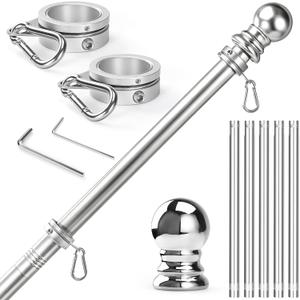 Anovo Flag Pole for Outside House - Stainless Steel 6 FT Flag Poles Kit with1 Inch Metal 360 Rotating Rustproof Flag Pole Rings for Outside House Porch 3x5 Flag Without Holder (6 FT-Sliver)