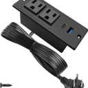 USB C Recessed Power Strip Fast Charge Desktop Power Station 2 Outlets 2 USB (PD20W & QC18W, Total 20W) Mountable Flat Plug Extension Cord Mount for Tabletop Sofa Cabinet Nightstand (USB C Black) (6.56ft)