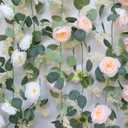 MAKHOT 2 Pcs Pink 6.6Ft Artificial Eucalyptus Flower Garland with Fake Rose Flower Vine Seeded Eucalyptus Leaves Greenery Garland for Wedding Table Backdrop Party Centerpiece Room Decor (Pink)