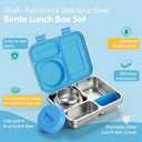 Stainless Steel Bento Box Kids Adult with 8oz Soup Thermo, 3 Compartments Metal Bento Lunch Box with Insulated Food Jar,Lunch Box Container Sauce Cup for School,BPA-Free(Blue)
