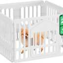 FDW Dog Playpen with Door, 24 Inch Puppy Play Pen for Small Dogs, Indoor Outdoor Plastic Pet Fence, Secure Locking Gate Pen, 38" L x 38" W x 24" H, White (4 Panels)