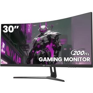 CRUA 30" Curved Gaming Monitor, 165Hz/200Hz Computer Monitor, FHD(2560 * 1080P) 1500R VA Screen, 120% sRGB PC Monitors Support AMD FreeSync, Wall Mount Install(HDMI, DP)- Black