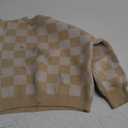 Kuriozud Toddler Baby Boy Girl Sweater Checkerboard Knit Crewneck Sweatshirt Soft Warm Fall Winter Clothes (3-4T, Plaid Beige)