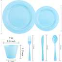 KIRE 150 Piece Blue Plastic Plates Disposable - Blue Dinnerware Set Includes 25 Dinner Plates, 25 Salad Plates, 25 Utensils Set 25 Clear Cups for Birthday/Picnic/Baby Shower/Easter/Spring