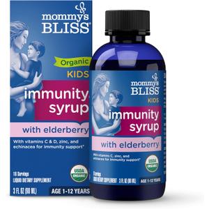 Mommy's Bliss Organic Elderberry Syrup & Immunity Boost With Vitamins, Prebiotics & Echinacea for Kids & Adults 1 yr+, 3 Fl Oz