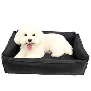 FuzzyTrek Waterproof Oxford Dog Bed, Foldable Crate Mat for Small Medium Dogs, Orthopedic Pet Cushion with PP Cotton, Chew Resistant, Anti-Slip Base, Indoor Outdoor Washable Portable Bed, Black