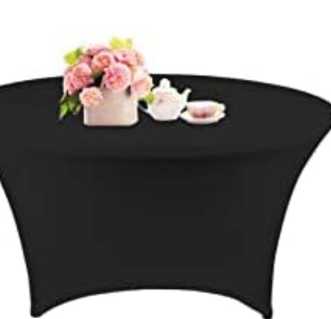 1 Pack 5FT Round Spandex Tablecloth 60 Inch Black Stretchable Table Cover Washable and Wrinkle Resistant Table Cloth, Fitted Round Table for Wedding, Banquet, Birthday, Party, Restaurant (Black)