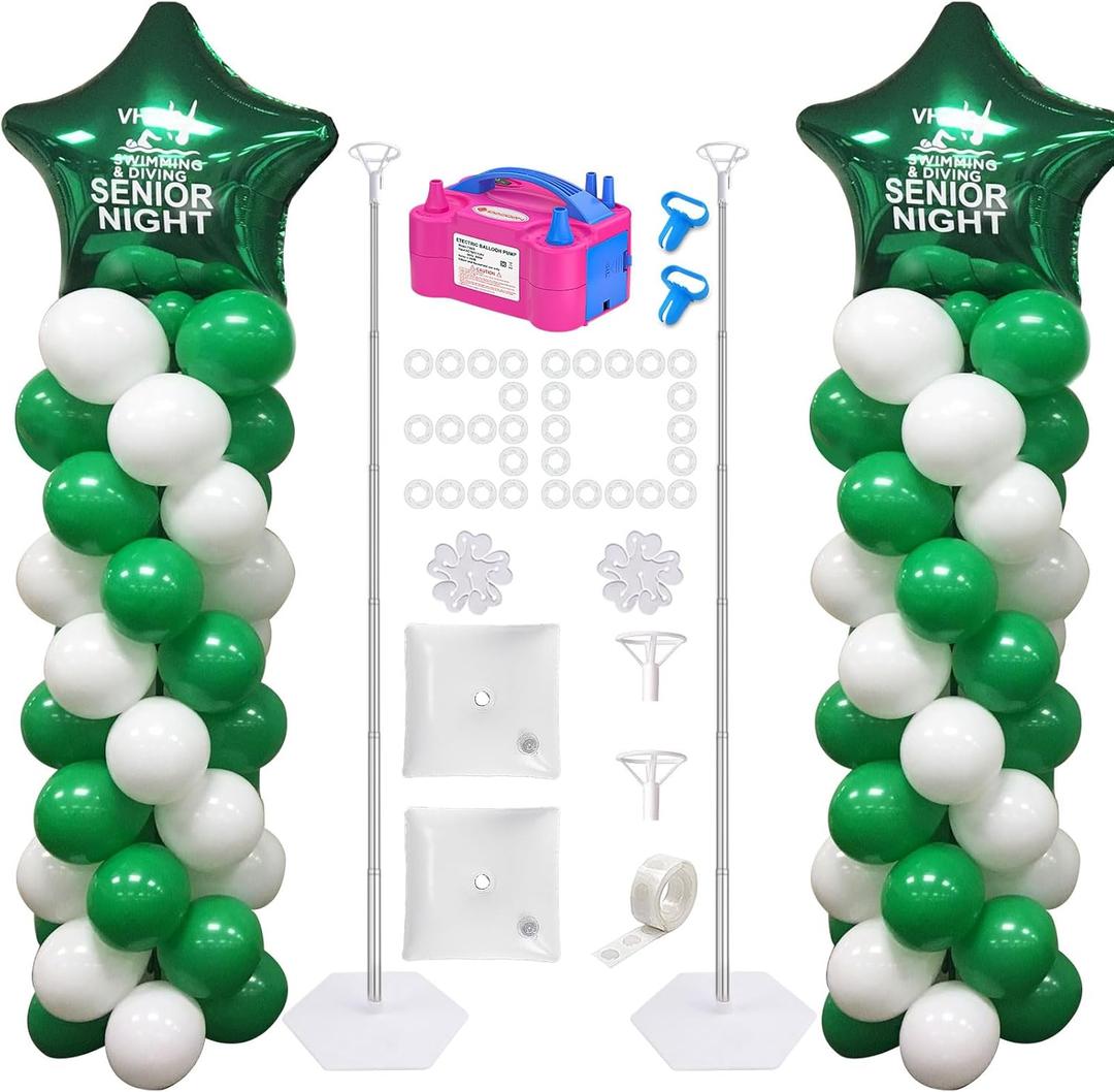 IDAODAN 2 Set Balloon Column Kit and Balloon Pump Electric, Balloon Column Stand with Balloon Pump, 65 inch Height Balloon Tower Stand for Wedding Baby Shower Birthday Party Event Decorations