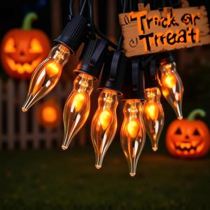 Abeja Flickering Flame String Lights 10Ft, C18 Vintage Halloween Lights with 10 CA5 Flame Bulbs, E12 Candlestick Base, Flicker Flame String Lights for Fireplace Party Room Decor, 1w, 120v, Black