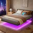 AGXI Queen Bed Frame with Headboard, 14 Inch Floating Bed with Smart LED Lights and USB Charging Station, Easy Assembly, No Box Spring Needed