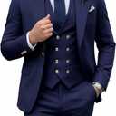 Mens Suit 3 Piece Double Breasted Suit Men Slim Fit Formal Tuxedo Suit Set Groomsmen Wedding Prom Suits (Blue), Size Large