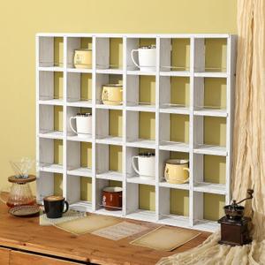 Kigley Oversize Coffee Mug Display Rack Wooden Shelves Rustic Shot Glass Display Case Travel Mug Shelf Wall Mounted Rack Holder Shadow Box(5 x 6,White), 34.65 inches x 8.27 inches x 4.53 inches
