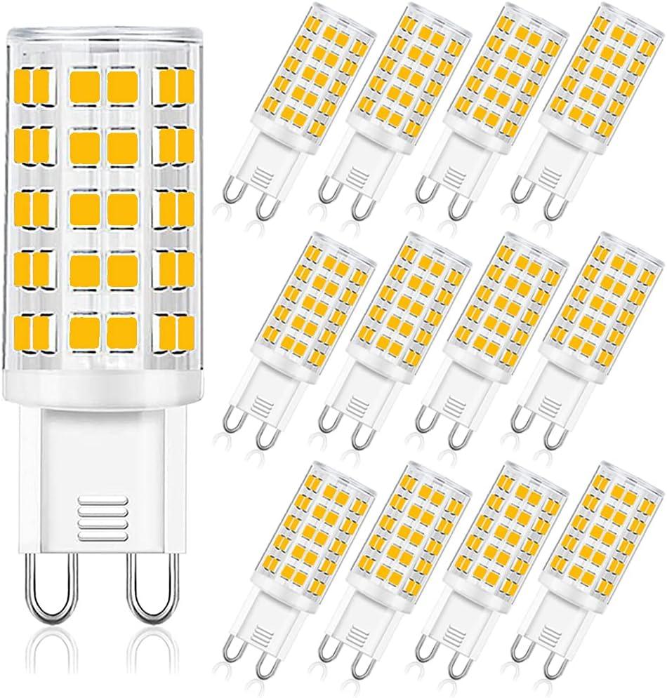 G9 LED Bulbs Dimmable 6W (60W Halogen Bulb Equivalent), Warm White 3000K, 110V-130V, 500LM Bi Pin for Home Lighting, 12Packs (G9-5w-6000k-5p)