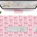 Pink Desk Mat with Bows, Cute Mouse Pad for Computer Laptop PC Non-Slip Rubber Base Gaming Keyboard Pad, Large Office Mat Girly Dcor Office Supplies Desk Accessories for Teen Girls Women 31.5 x 15.7