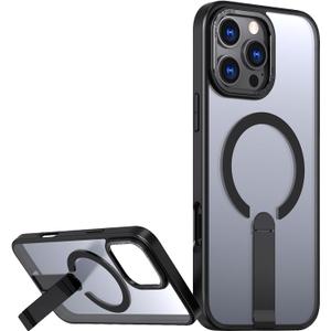 Magnetic for iPhone 16 Pro Max Case with Stand (Compatible with MagSafe)(Military Grade Drop Protection) Slim Translucent Matte Shockproof with Invisible Kickstand Phone Case, Black
