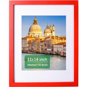 wyooxoo 11x14 Picture Frame Made of Solid Wood Red Photo Frames Display Pictures 8x10 with Mat or 11x14 Without Mat Colorful Frame - Horizontal and Vertical Formats for Wall