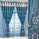 Amidoudou 1 Pair European Double Layer Curtains for Living Room Bedroom Luxury Flower Embroidered Curtains with Valance (Blue,54x84 Inch)