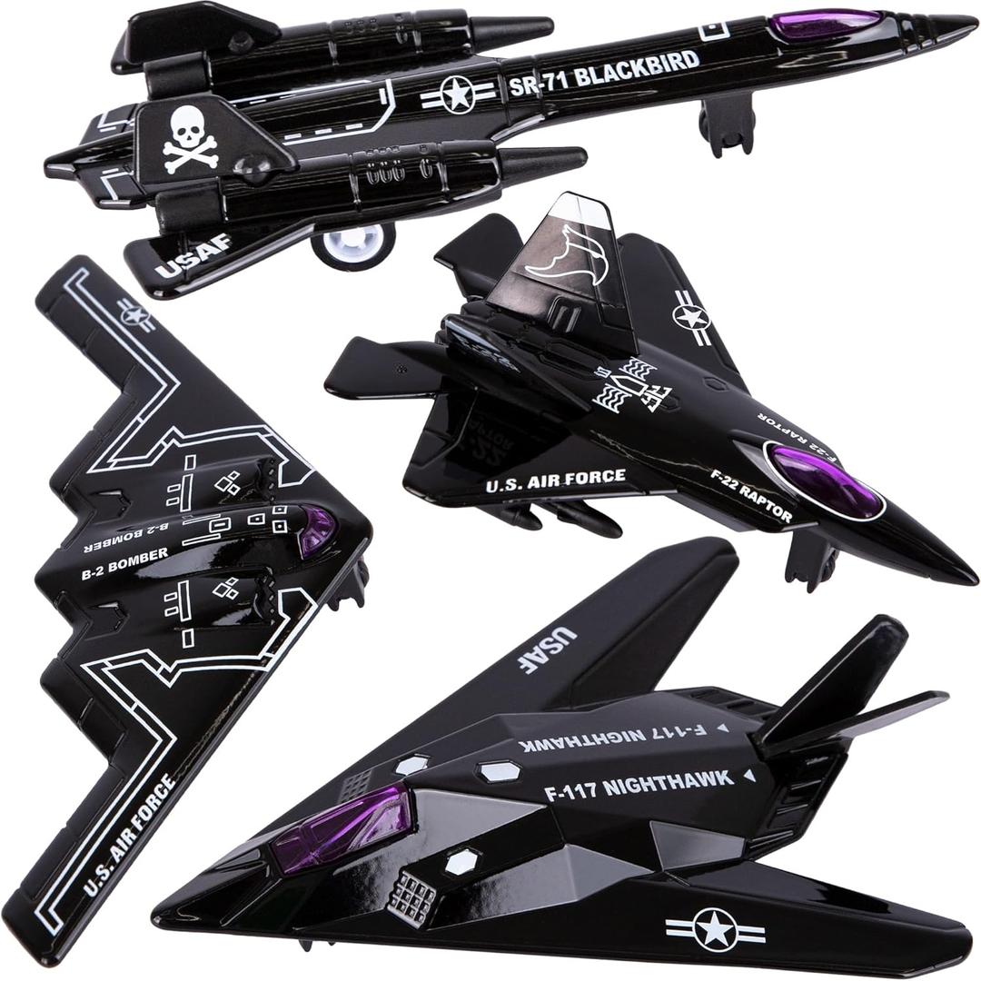 ArtCreativity Diecast Stealth Bomber Toy Jets with Pullback Mechanism, Set of 4 B-2 Spirit Bombers, Diecast Metal Jet Plane Airplane Toys, B2 Bomber Model, Military Cake Decorations, Aviation Party