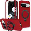 SKYLMW for Google Pixel 9/9 Pro Case with Invisible Magnetic Ring Stand, Compatible with Mag-Safe, 3 in 1 Full Body Protection Pixel 9/9 Pro Phone Case for Women Men, Red