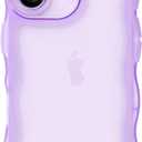 SKYLMW Compatible with iPhone 16 Case 6.1" 2024, Cute Kawaii Curly Wave Frame Shape Soft Silicone Shockproof Protective Phone Cover for Women Girls, Clear/Purple