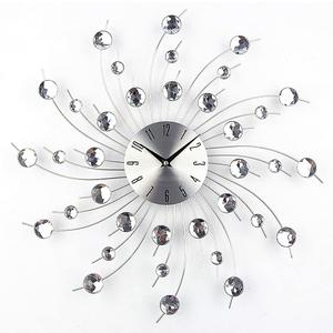Modern 3D Crystal Wall Clock - Celebration Decorative Metal Wall Clock, Silver Mirror Sparkling Bling Diamond-Studded Wall Decor Clock Ideal for Living Room, Bedroom, Office (Rotating Radiation - 33CM)