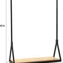 Modern Simple Heavy Duty Metal Rolling Garment Rack with Wheel,Retail Display Clothing Rack with Wood, Single Rod Floor-Standing Hangers Clothes Shelves (Black Square Tube B, 47.2 L)