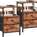 Furologee Nightstands Set 2, Bedside Table with 2 Fabric Drawers, End Table with Hooks and Shelf, for Bedroom/Living Room/Study/Hallway/Brown