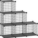 Wire Cube Storage Organizer, Metal Grids Storage Shelf, Closet Cabinet, DIY Plastic Cube Bookcase Modular Closet Cabinet for Bedroom, Living Room, Office, Black