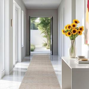 Long Hallway Runner 3x12 - Moroccan Runner Rug Washable Kitchen Rug Runner Non Slip Floor Mat Low Pile Indoor Carpet for Bedroom Entryway Living Room 3x12 Beige