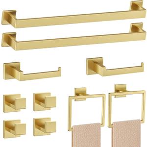 10-Piece Brushed Gold Bathroom Hardware Set Gold Towel Bar Set,Towel Holder/Rack for Bathroom,Stainless Steel Wall-Mounted 23.6 Inch Bathroom Accessories Set