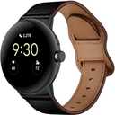 Compatible with Google Pixel Watch, Genuine Leather Replacement Band Strap Compatible with Google Pixel Watch 2 41mm (Black)