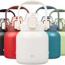 BJPKPK Insulated Water Bottles with Straw, 27 oz Cute Water Bottles with Handle, BPA Free Stainless Steel Metal Jug, Easy Carry Flasks for Men & Women, White