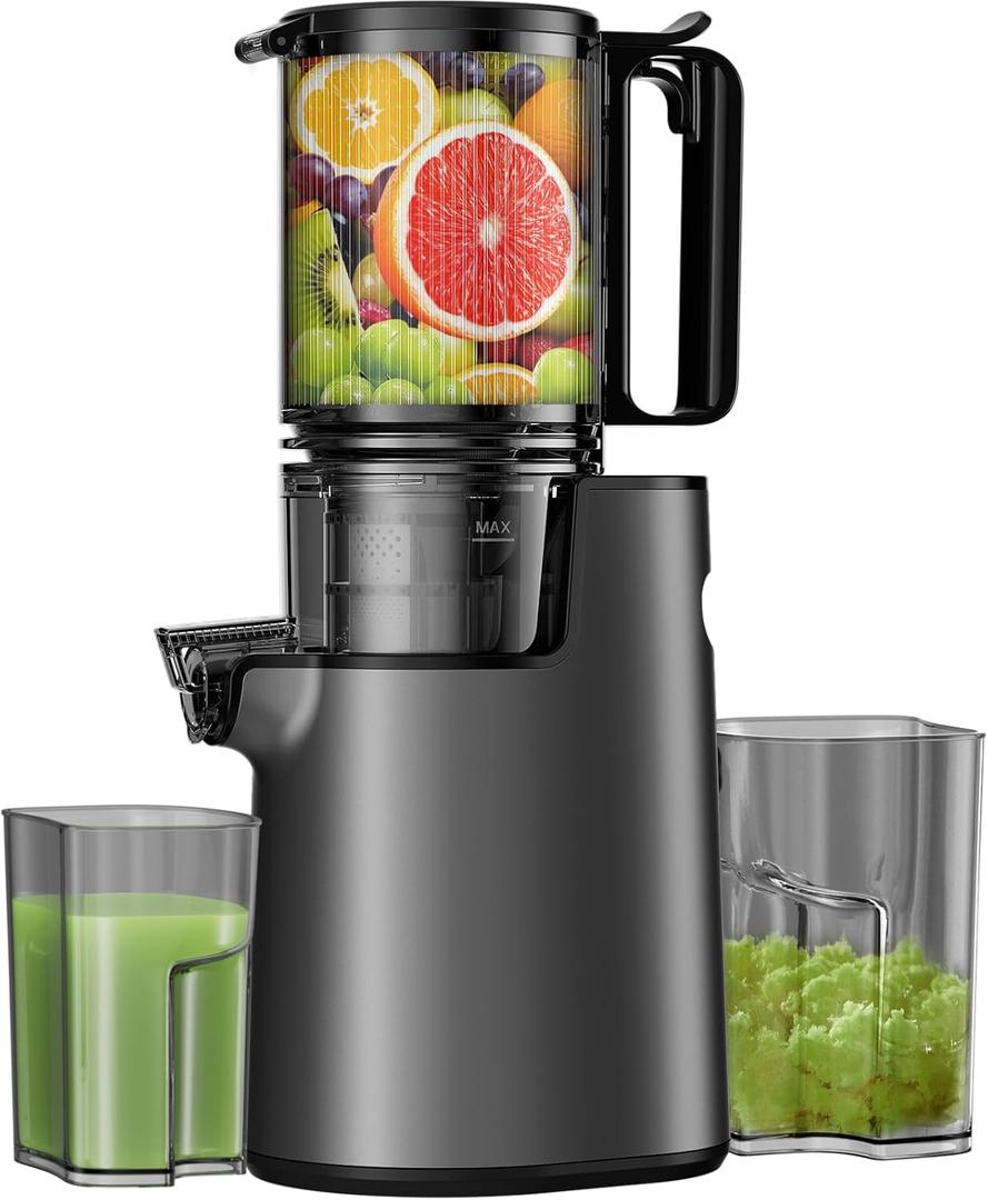 Cold Press Juicer, Masticating Juicer with Wide Feed Chute, Slow Juicer Machines Fit Whole Vegetables and Fruits with High Juice Yield, Easy to Clean (Black)