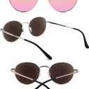 Full Reader Sunglasses Women Men, Mens Womens Reading Sun Glasses Metal Round BLue Pink Yellow Lens NON BIFOCAL, Gold Frame Mirrored Pink Lenses, 2.50