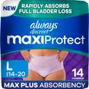 Always Discreet MaxiProtect Adult Diapers for Women, Incontinence Underwear, Scented, Postpartum Essentials, Bladder Leak Protection, Disposable Briefs, Maximum Plus Absorbency, Size L, 14 Count