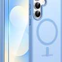 FNTCASE for Samsung Galaxy S25 FE Case: Magnetic Translucent Matte Military Grade Drop Proof Protection Cell Phone Cover - Slim Rugged Durable Shockproof Protective S25Fe Cases (Light Blue-6.7 inch)