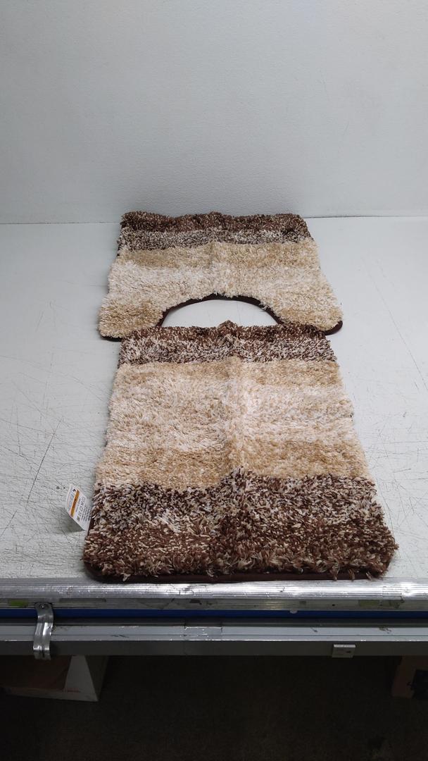 Bathroom Rugs Sets 2 Piece, Soft Absorbent Microfiber Bath Mats and U-Shaped Contour Toilet Rug, Plush Shaggy Bath Mat Set for Bathroom (24"x16"+24"x20", Brown)