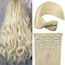 Eufficco Real Human Remy Hair Lace Clip In Hair Extensions 16inch Finsih at 16.5inch 100g Color Bleach Blonde Double Wefted Thick Ends Silky Soft Long Lifespan Tangle Free Human Hair Extensions